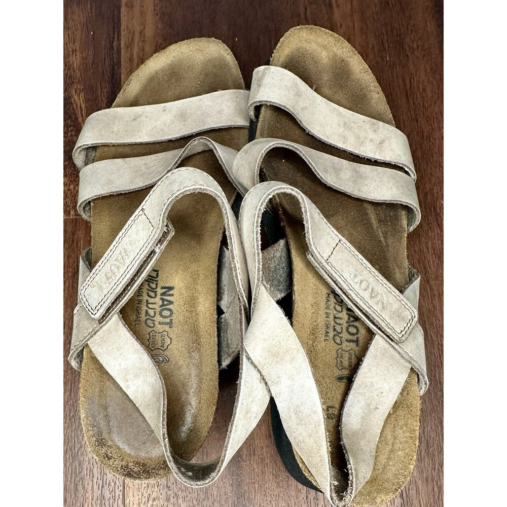NAOT Kayla 3 Strap Sandal Taupe/Beige Nubuck Leather Size 40 GUC!